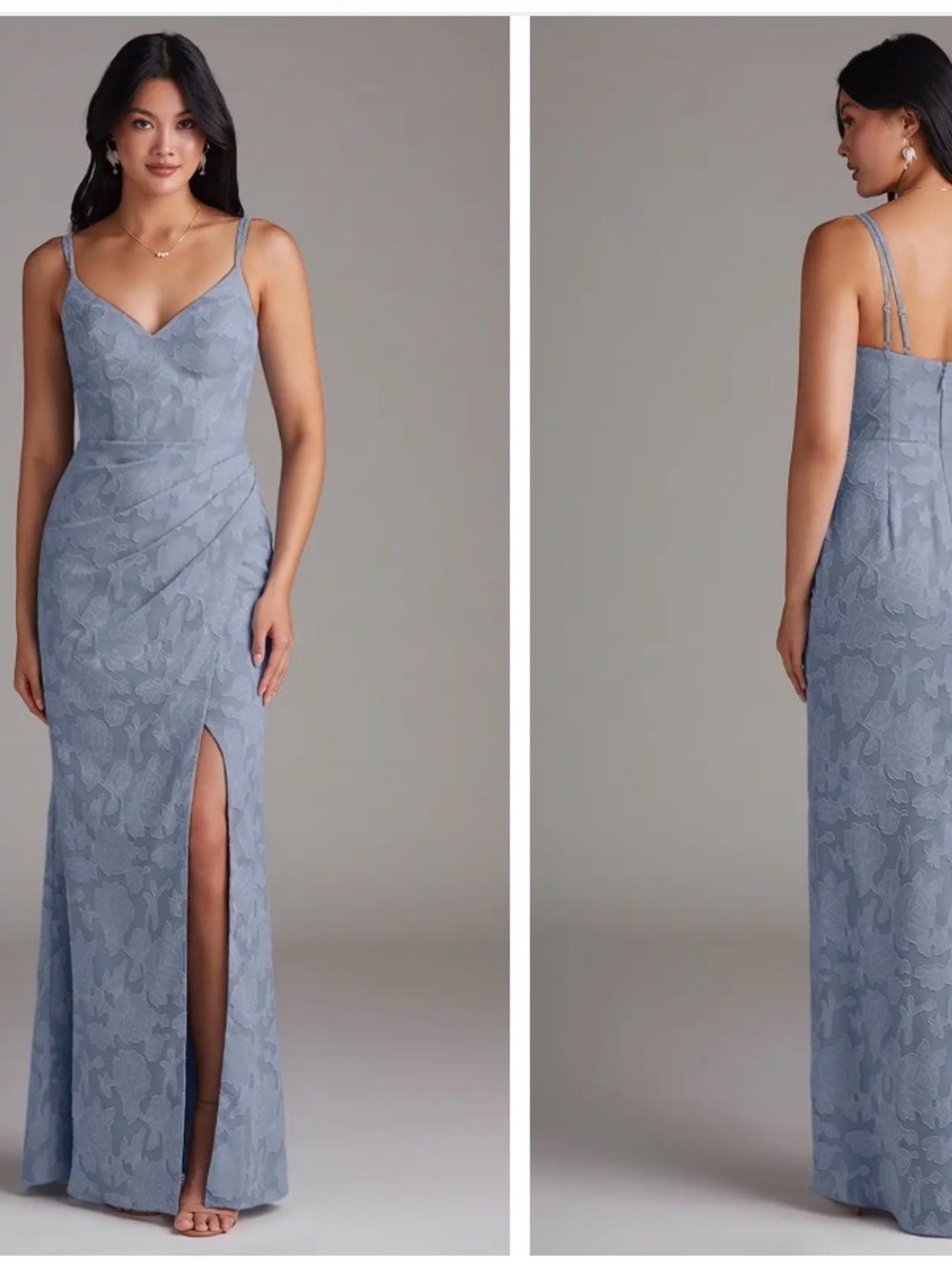 Azazie Leo Dusty Blue Floral Burnout
